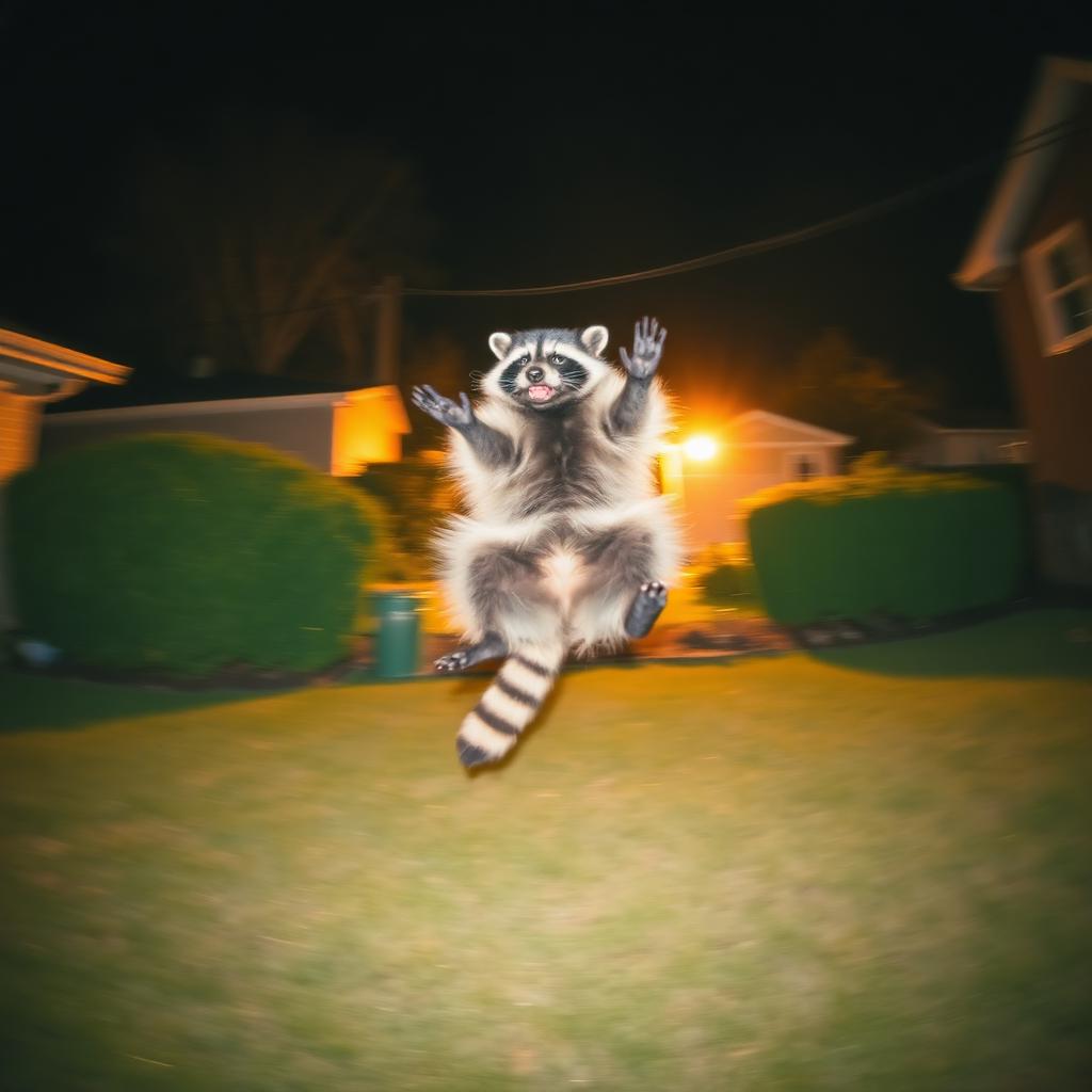 Raccoon mid-backflip at night — the ABC News evidence